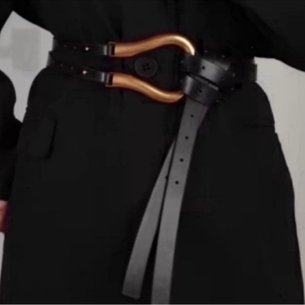 Gold Horseshoe Buckle Multi-Strap Belt Adjustable Vegan Leather